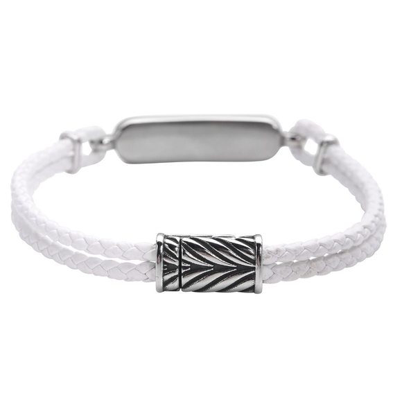 White Howlite Leather Bracelet ✦ 8" Braided Stainless Magnetic Unisex Minimalist - Picture 7 of 12